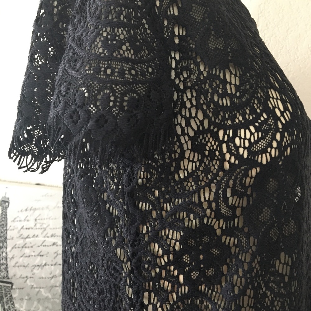NY & Co Black Lace, Fringe Blouse Sz Small/Black - Picture 4 of 13